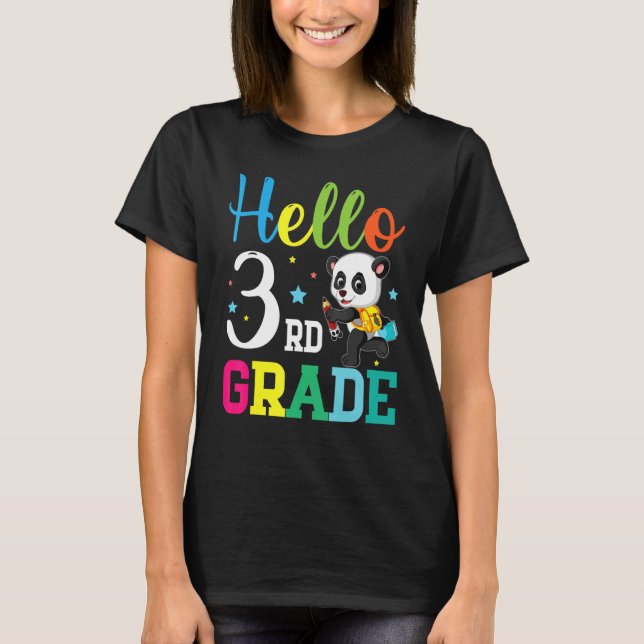 Panda Back To School First Day Of Student Hello 3r T-Shirt (Front)