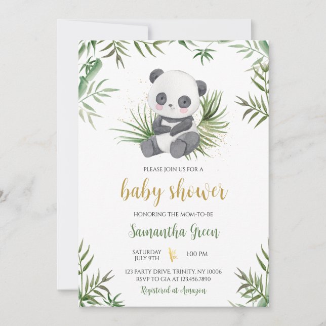 Panda Bamboo Baby Shower Invitation (Front)