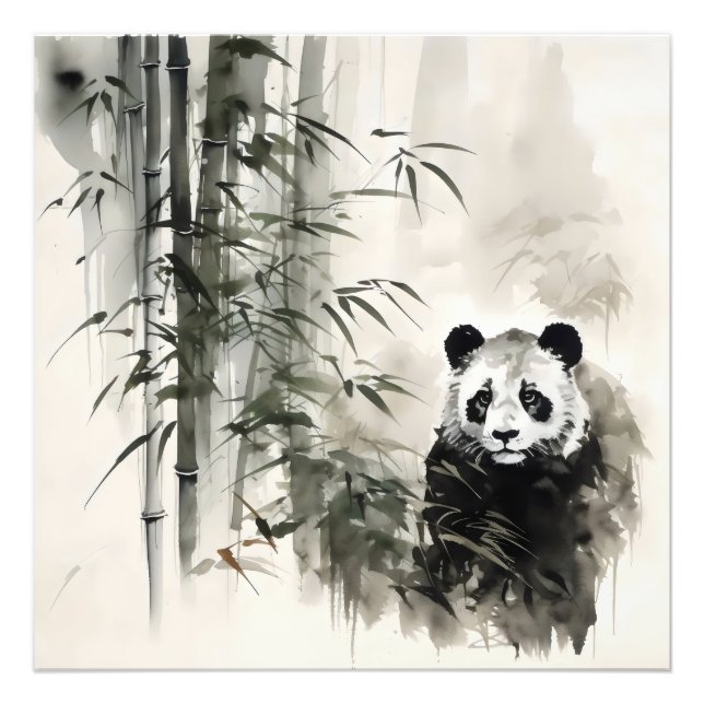 Panda Bamboo Ink Painting Photo Print (Front)