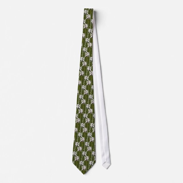 Panda Bamboo Shoot Chequered Pattern Tie (Front)