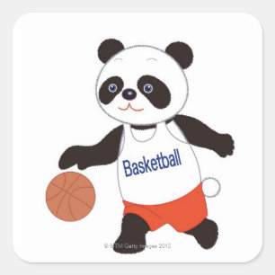 Panda Basketball Player Dribbling Square Sticker
