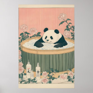Panda Bathtub Print Japanese Ukiyo-e Style Animal