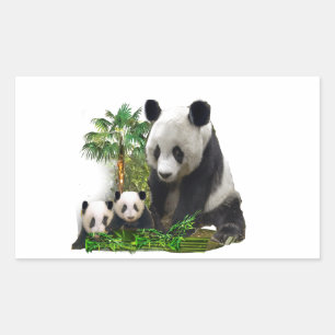 Panda bear and cubs art metal ornament rectangular sticker