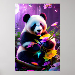 Panda Bear and Flowers Poster