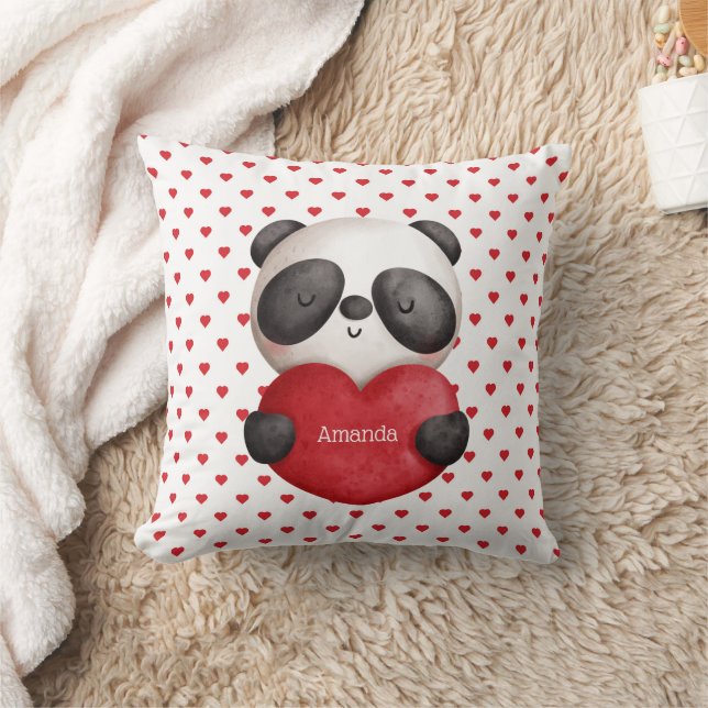 Panda Bear and Hearts-Double Sided-Monogrammed Cushion (Blanket)