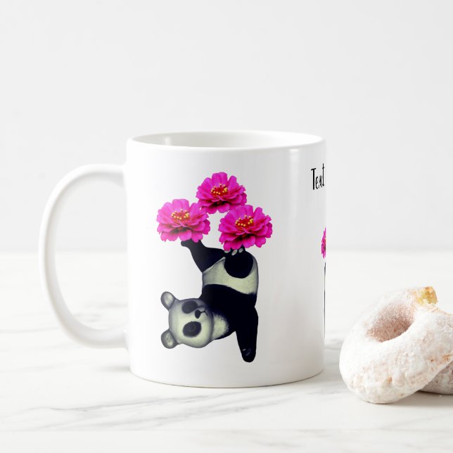 Panda Bear And Zinnia Flower Personalised Coffee Mug (With Donut)