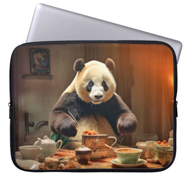 Panda Bear Animal Fun Cooking Kitchen Happy Time Laptop Sleeve (Front)
