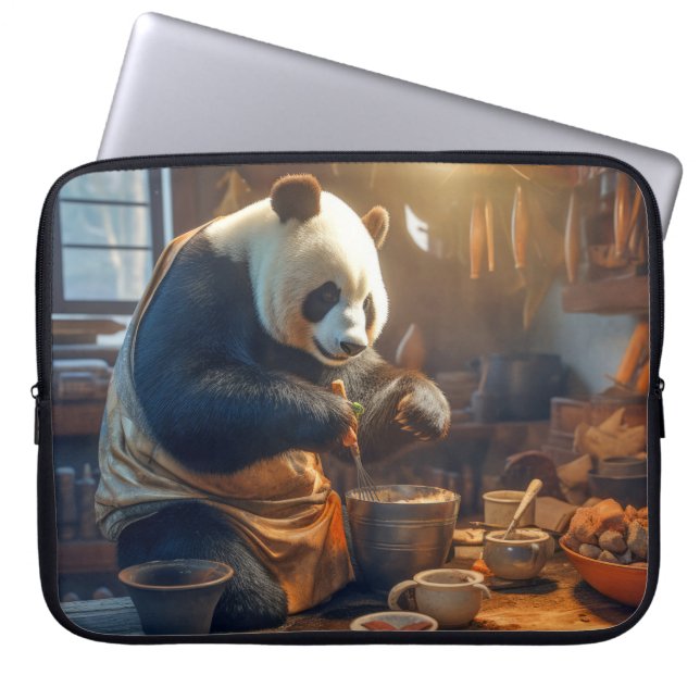 Panda Bear Animal Fun Cooking Kitchen Happy Time Laptop Sleeve (Front)