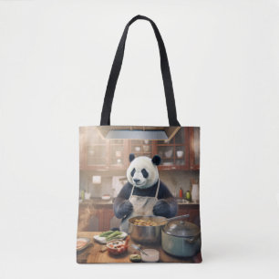 Panda Bear Animal Fun Cooking Kitchen Happy Time Tote Bag