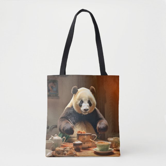 Panda Bear Animal Fun Cooking Kitchen Happy Time Tote Bag (Front)