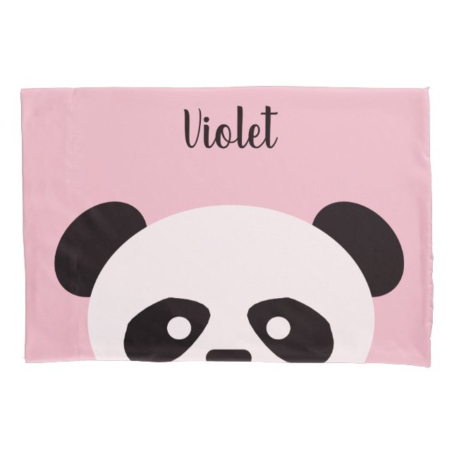 Panda Bear Animal Kawaii Kids Personalised Pink Pillowcase (Front)