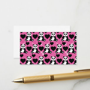 Panda Bear Animal Lover Black Hearts Pink Glitter Enclosure Card