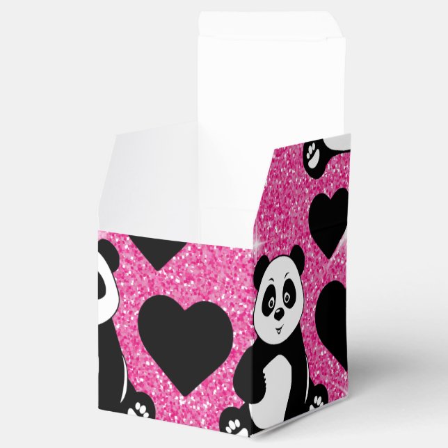 Panda Bear Animal Lover Black Hearts Pink Glitter Favour Box (Opened)