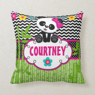 Panda Bear Animal Monogram Throw Pillow