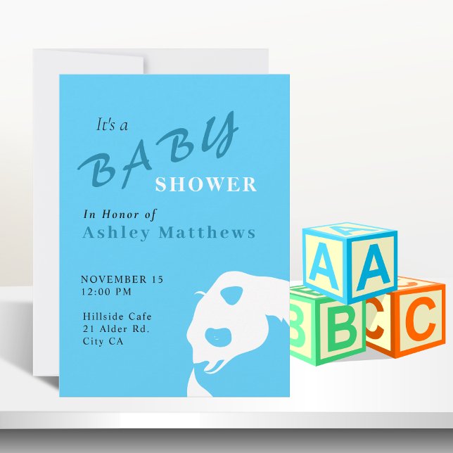 Panda Bear Baby Boy Shower Invitation (Creator Uploaded)