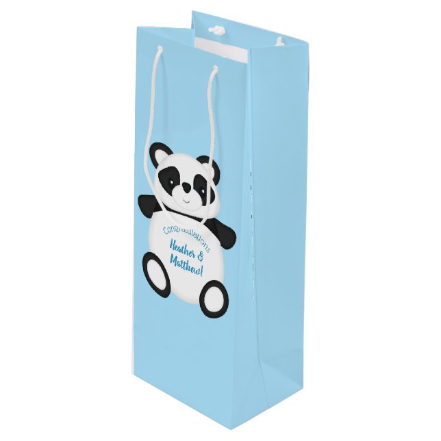 Panda Bear Baby Shower Wine Gift Bag (Front Angled)