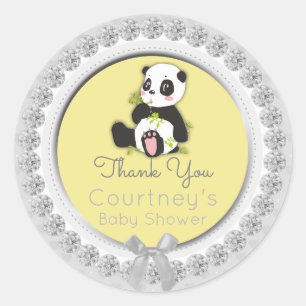 Panda Bear Baby Shower Yellow Grey Thank You Classic Round Sticker