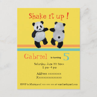 Panda Bear,  birthday dance party invitation