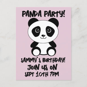 Panda Bear Birthday Party Postcard Invitations