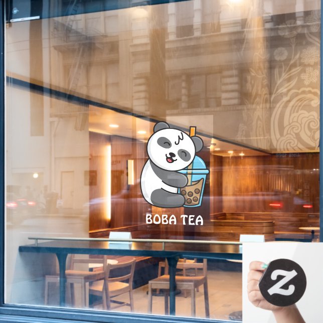 Panda Bear Boba Tea Bubble Drink Advertisement  Window Cling (Cafe Window)