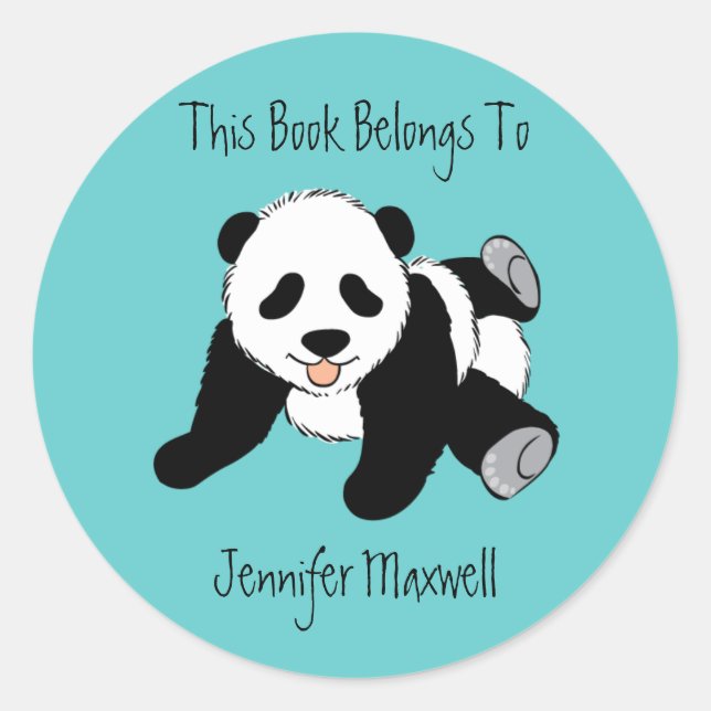 Panda Bear Bookplate Classic Round Sticker (Front)