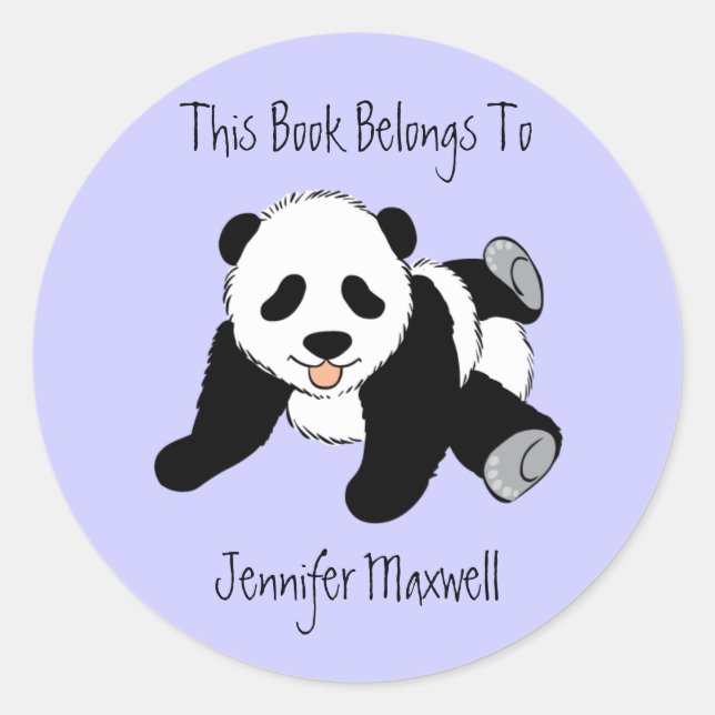Panda Bear Bookplate Classic Round Sticker (Front)