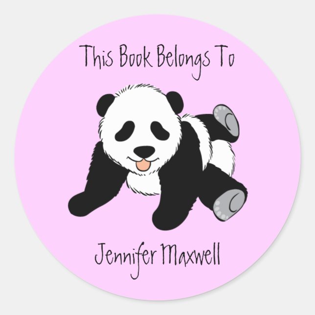 Panda Bear Bookplate Classic Round Sticker (Front)