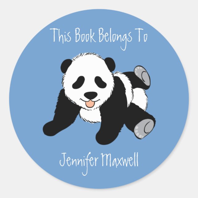 Panda Bear Bookplate Classic Round Sticker (Front)