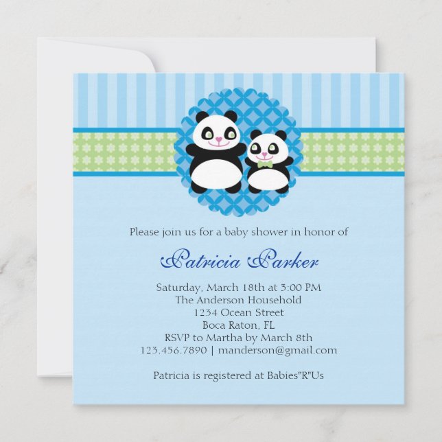Panda Bear Boy Baby Shower Invitation (Front)