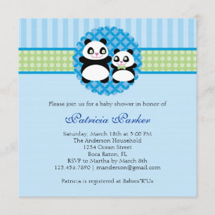 Panda Bear Boy Baby Shower Invitation