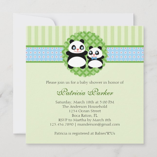 Panda Bear Boy Baby Shower Invitation (Front)