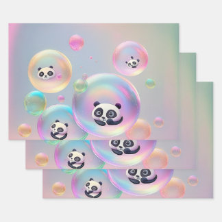 Panda Bear Bubbles Wrapping Paper Sheet