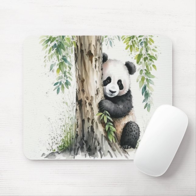 Panda Bear By Tree Mouse Mat (With Mouse)