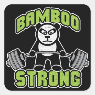 Panda Bear Cartoon - Bamboo Strong - Deadlift Square Sticker