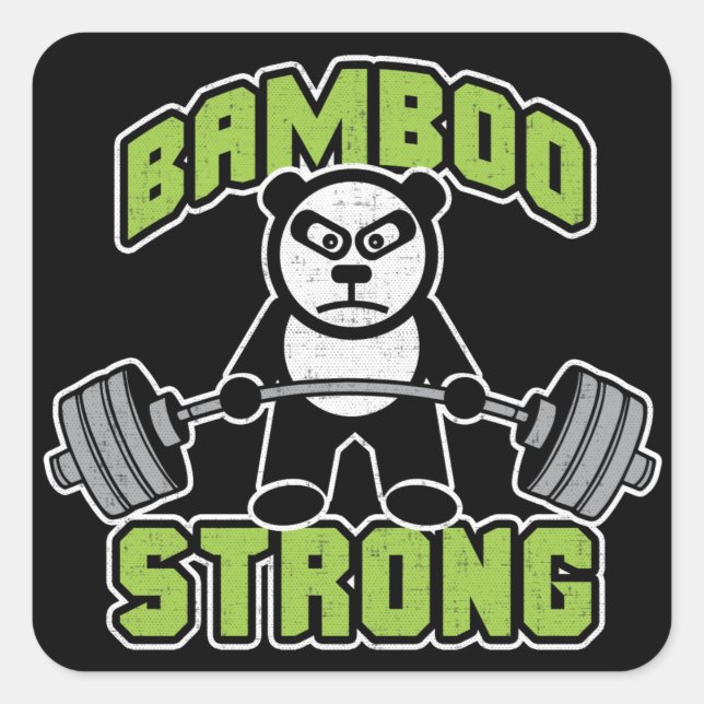 Panda Bear Cartoon - Bamboo Strong - Deadlift Square Sticker (Front)