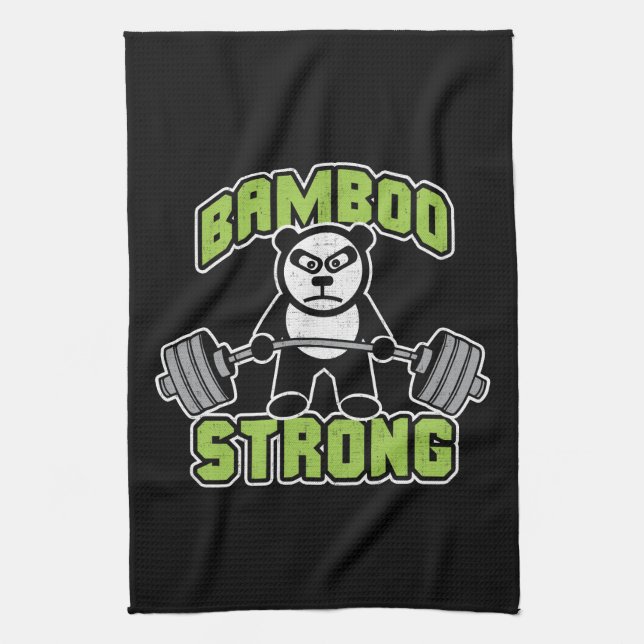 Panda Bear Cartoon - Bamboo Strong - Deadlift Tea Towel (Vertical)