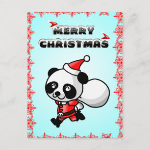 Panda Bear Cartoon Merry Christmas Postcard
