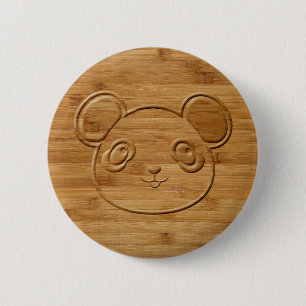 Panda Bear Carved Bamboo Print 6 Cm Round Badge