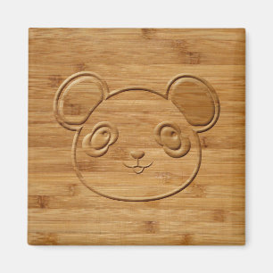 Panda Bear Carved Bamboo Print Magnet