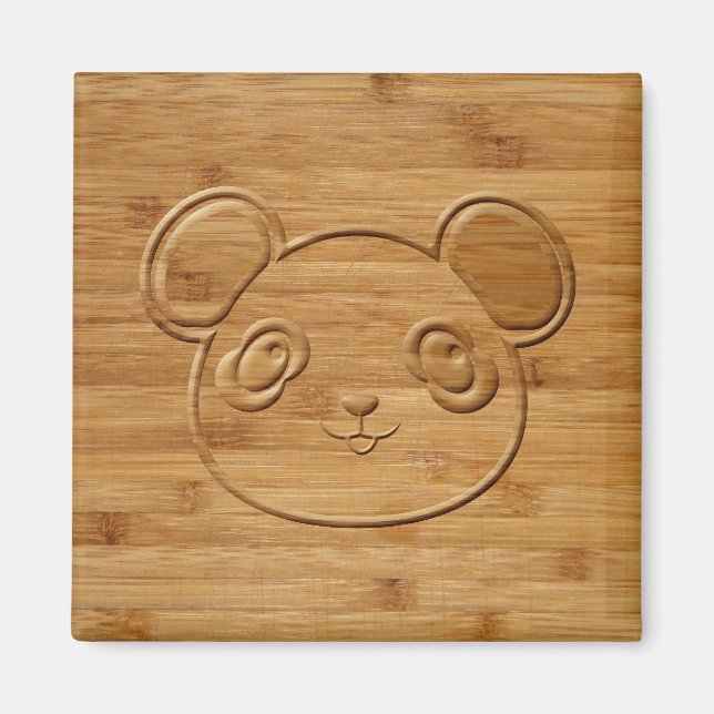 Panda Bear Carved Bamboo Print Magnet (Front)