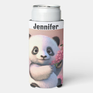 Panda Bear Cherry Blossom Personalise Name Tall Seltzer Can Cooler
