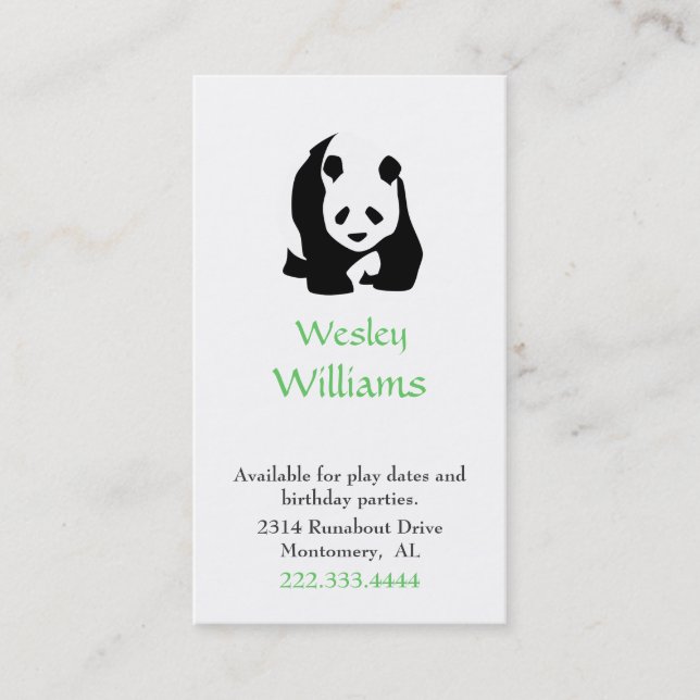 Panda Bear Children Play Date Card (Front)
