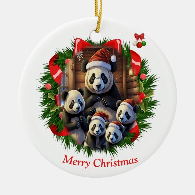Panda Bear Christmas  Ceramic Tree Decoration (Front)