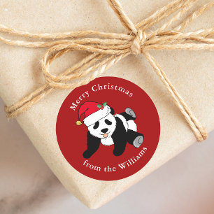 Panda Bear Christmas Cute Custom Red Gift Classic Round Sticker