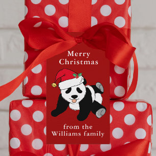Panda Bear Christmas Cute Personalised Red Gift Tags