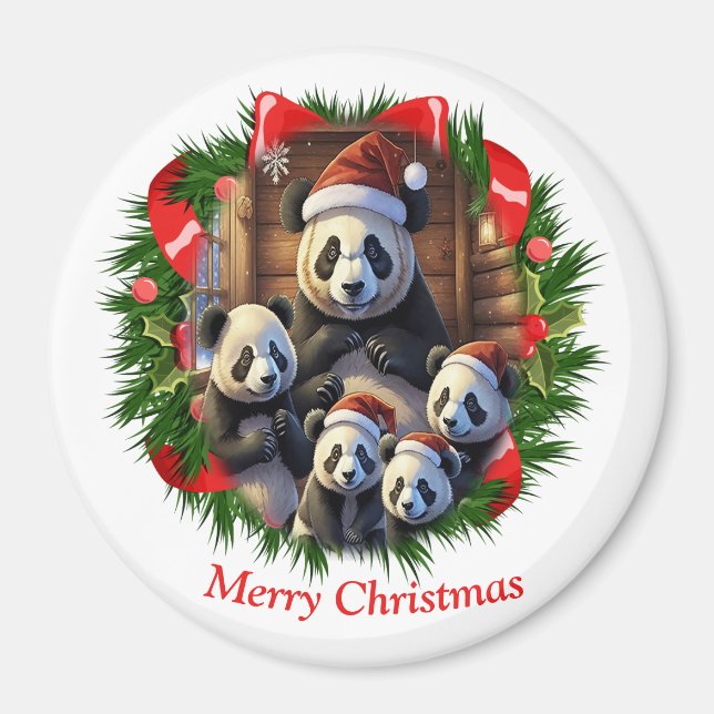 Panda Bear Christmas Magnet (Front)