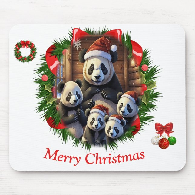 Panda Bear Christmas Mouse Mat (Front)