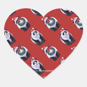 Panda Bear Christmas On Red Heart Sticker