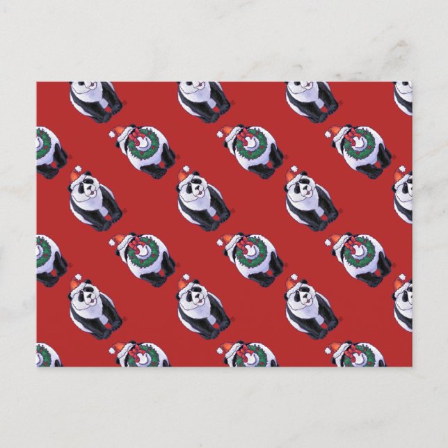 Panda Bear Christmas On Red Holiday Postcard (Front)