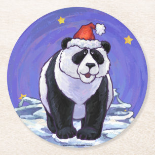 Panda Bear Christmas Round Paper Coaster